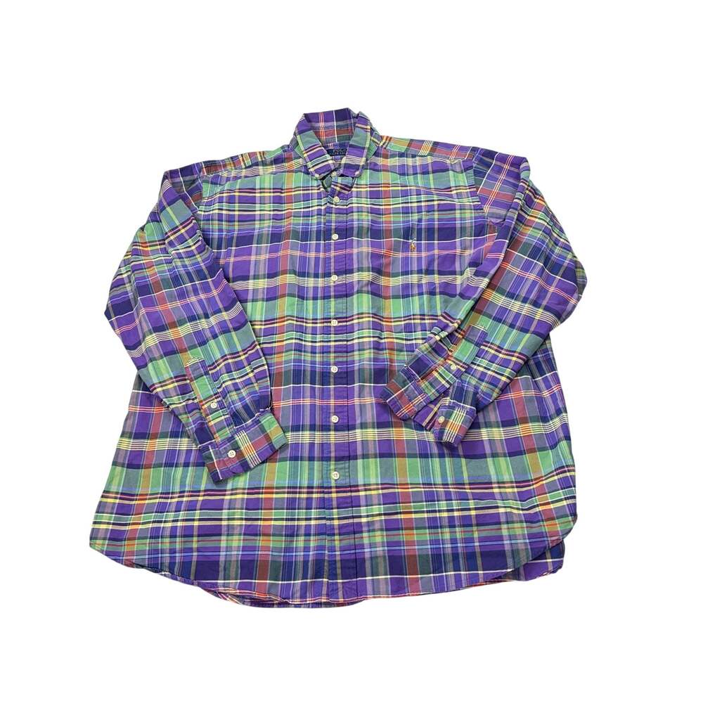 Polo Ralph Lauren mens heavyweight purple green plaid cotton button up Size 2XLT